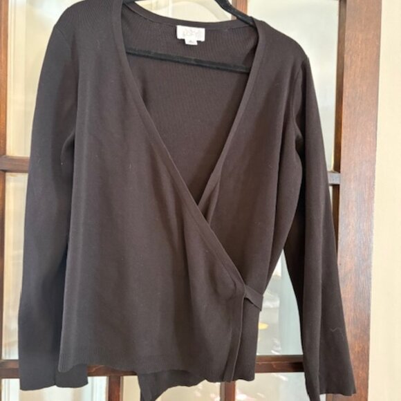 LOFT Black Wrap Sweater, Size XL - Picture 3 of 5